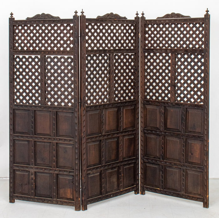 Anglo Indian Wooden Lattice Three Panel Screen