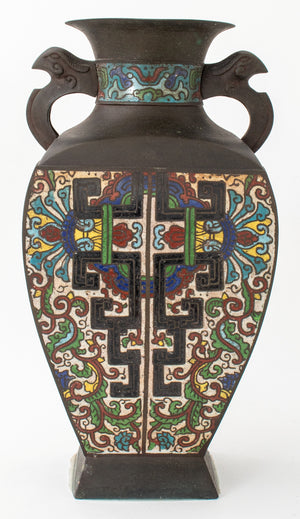 Japanese Enameled Bronze Vase. 20th C (8523096359219)