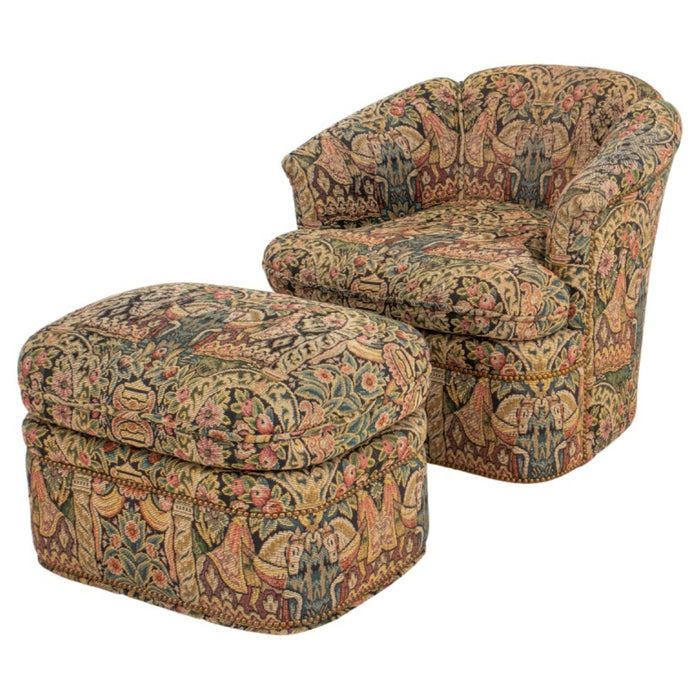 Vintage Needlepoint Upholstered Chair & Ottoman