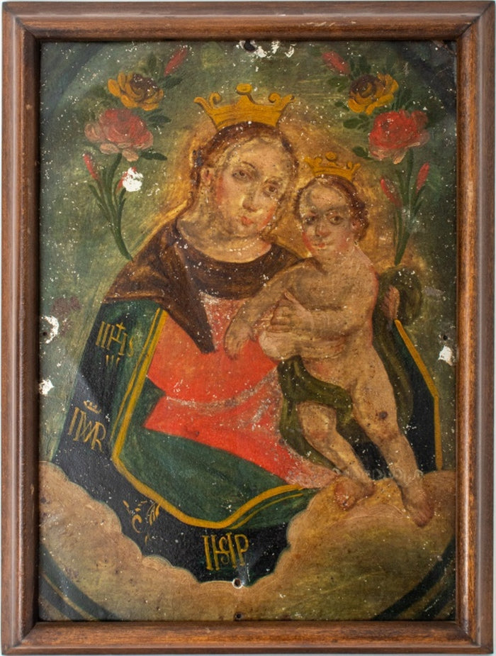 Madonna and Child, Oil on Tin, 19th C