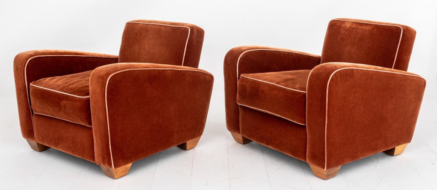 French Art Deco Style Wool Velvet Club Chairs, Pair – Showplace