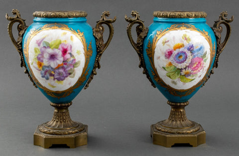 19th C. Sevres Style Giltmetal Mounted Vases, Pair