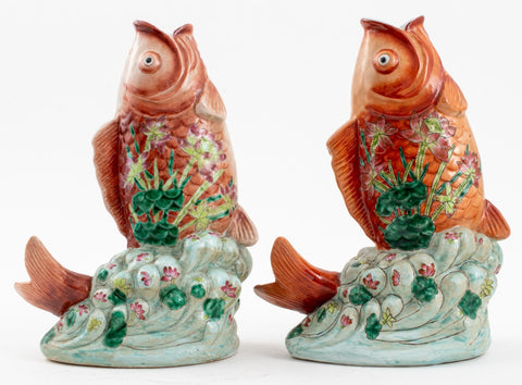 Chinese Export Porcelain Koi Fish Form Vases