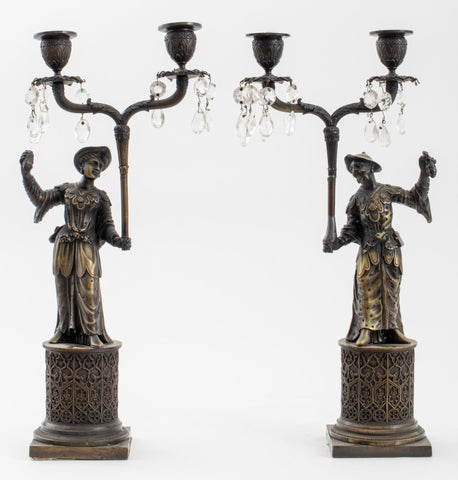Chinoiserie Patinated Brass Figural Candelabra, 2