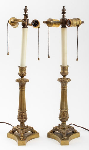 Charles X Gilt Metal Candlestick Lamps, Pair (8456425275699)