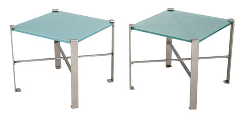 Donald Deskey Style Art Deco Steel Side Tables, Pair