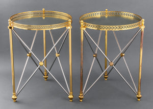 Jansen Style Steel & Brass Side Tables, Pair (8503525343539)