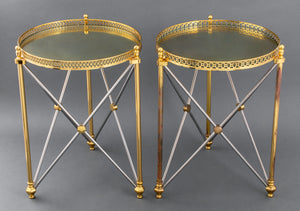 Jansen Style Steel & Brass Side Tables, Pair (8503525343539)