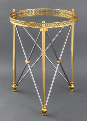 Jansen Style Steel & Brass Side Tables, Pair (8503525343539)