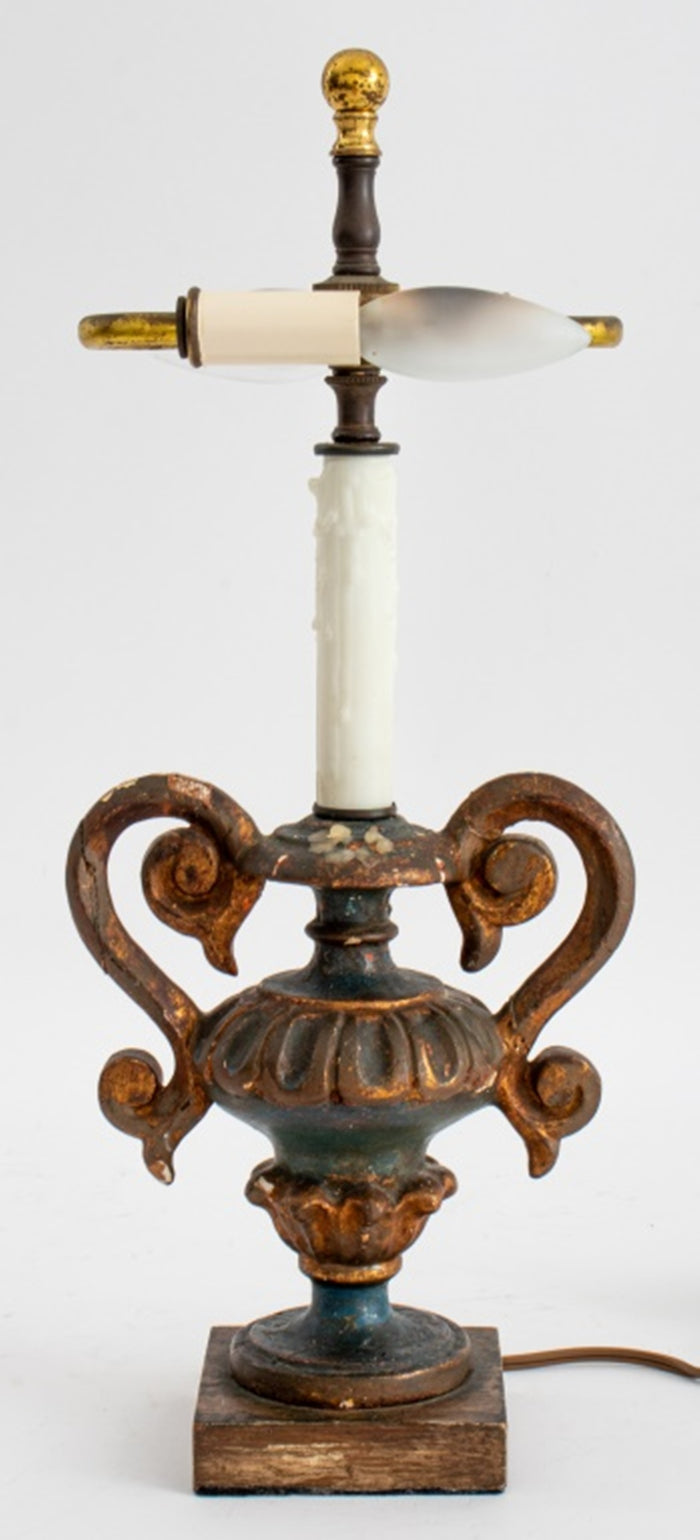 Venetian Painted Carved Wood Table Lamp