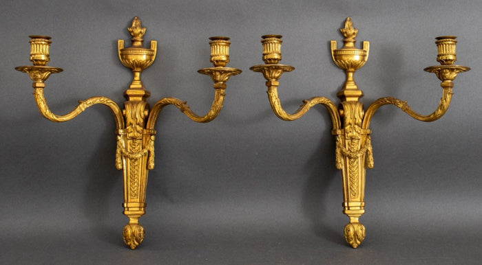 Pair of Louis XVI Style Gilded Two Light Sconces 2