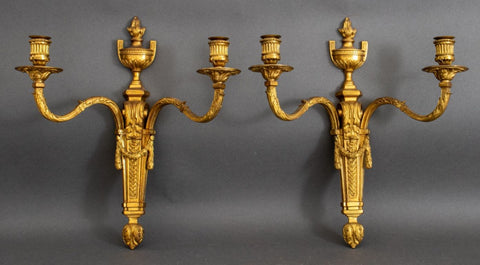 Pair of Louis XVI Style Gilded Two Light Sconces 2