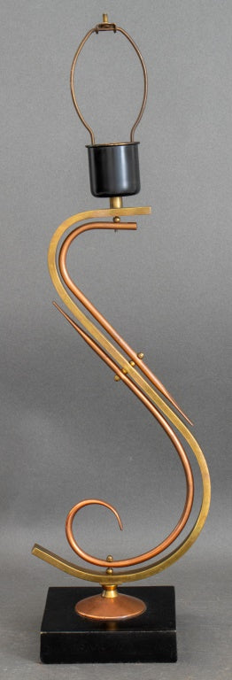 Mid-Century Brass and Copper Scroll Form Lamp (8506850279731)