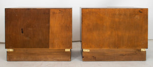 Mid-Century Campaign Style Walnut End Cabinets, 2 (8815279341875)