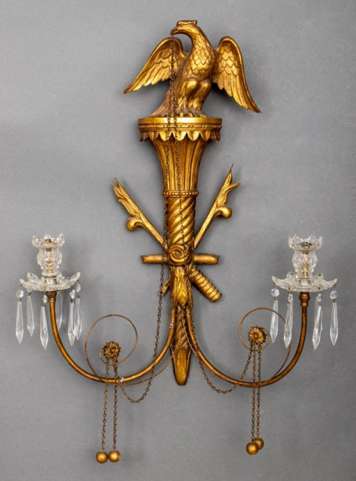 American Federal Style Gilt Wood 2 Arm Wall Sconce