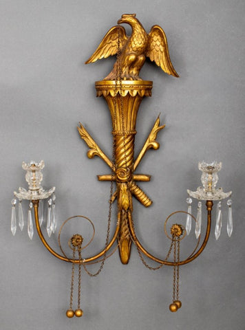 American Federal Style Gilt Wood 2 Arm Wall Sconce