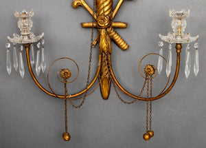 American Federal Style Gilt Wood 2 Arm Wall Sconce (8797883236659)