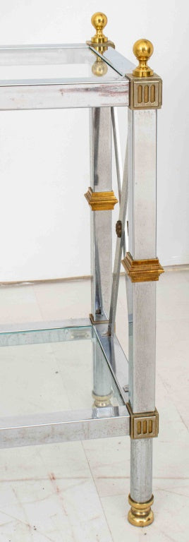 Maison Jansen Style Steel, Brass, & Glass Etagere (8815333998899)