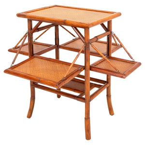 Rattan and Bamboo Drop Leaf Bar or Lamp Table (8944659923251)