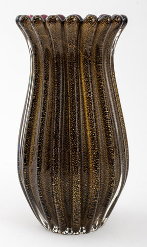 Salviati Style Bronze & Gold Fleck Glass Vase