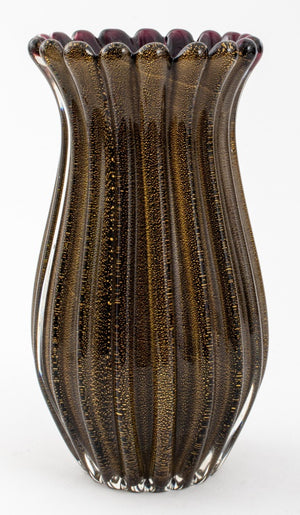 Salviati Style Bronze & Gold Fleck Glass Vase (8900275437875)