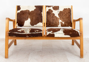 Mid-Century Modern Cow Hide Upholstered Settee (8859781562675)