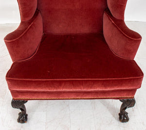 George III Style Rose Velvet Upholstered Wingchair (9058313044275)