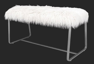 Modern Metal Bench with Faux Flokati Seat (8944618078515)