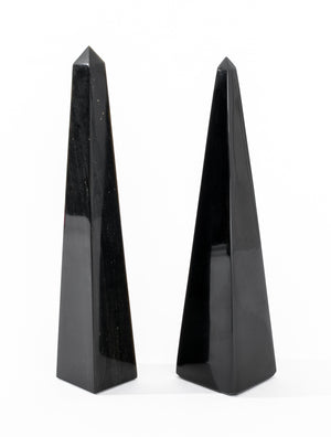 Egyptian Revival Black Glass Obelisks, Near Pair (9364940259635)