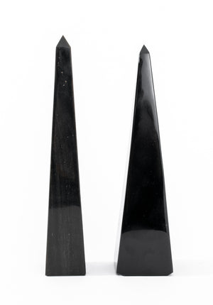 Egyptian Revival Black Glass Obelisks, Near Pair (9364940259635)