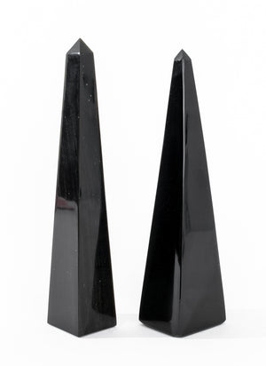 Egyptian Revival Black Glass Obelisks, Near Pair (9364940259635)