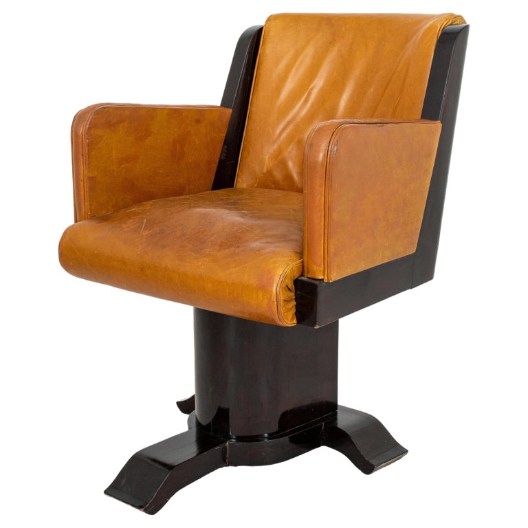 Art Deco Leather Upholstered Desk Chair 1930s Showplace