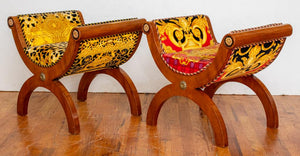 Versace Upholstered Curule Benches, Pr (8768482672947)