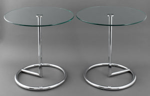 Eileen Gray Style Glass Top End Tables, Pair (8880337322291)