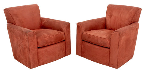 Profiles Suede Upholstered Club Chairs, Pair