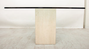 Niemeyer Style Travertine & Chrome Dining Table (8954820559155)