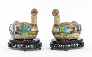 Chinese Cloisonne Enamel Bird Boxes, Pair (9186997698867)