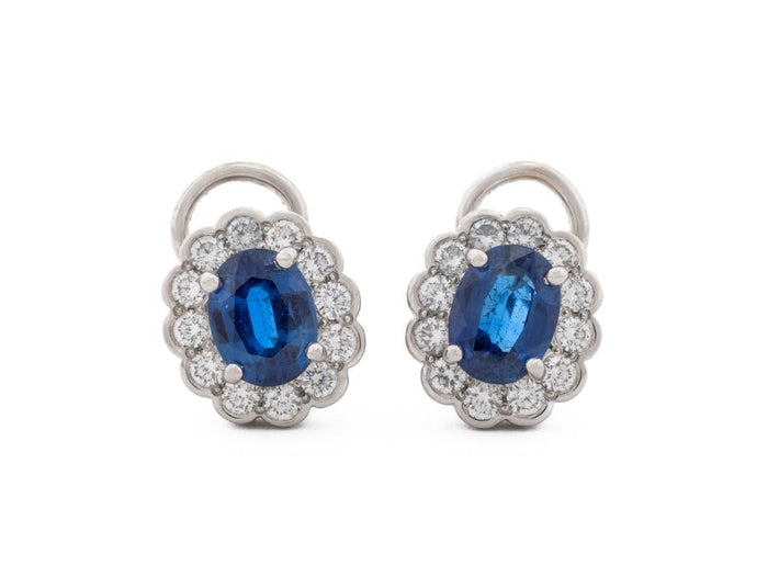 Platinum Sapphire Diamond Clip Earrings