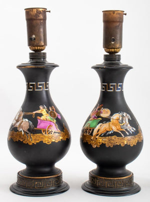 Versace Style Ceramic Vase Mounted Lamps, Pair (8877140050227)