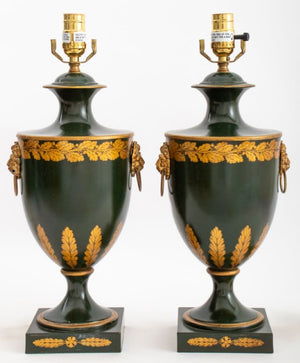 Regency Style Tole Peinte Urn Form Lamps, Pair (8877131596083)
