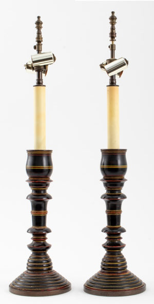 Americana Painted Turned Wood Table Lamps, Pair (8877175177523)