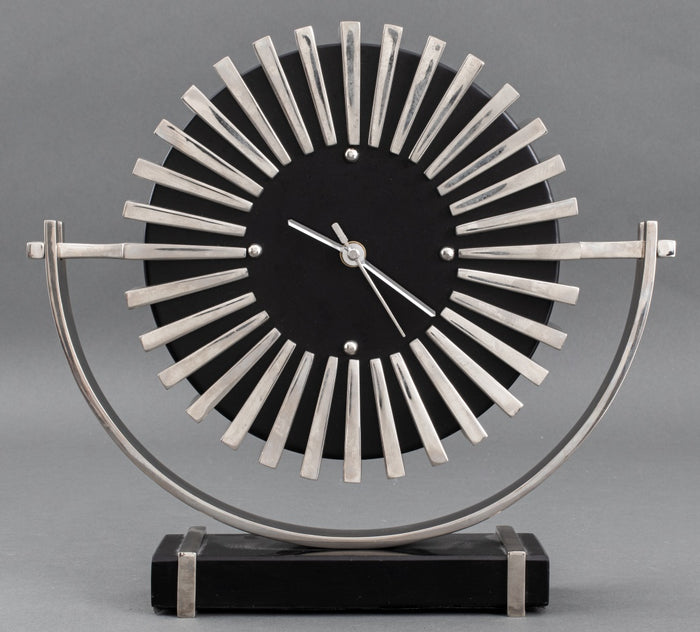 Modern Silvered Metal Analog Mantel Clock