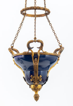 French Bronze & Cobalt Porcelain Hanging Light (9095309525299)