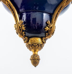 French Bronze & Cobalt Porcelain Hanging Light (9095309525299)