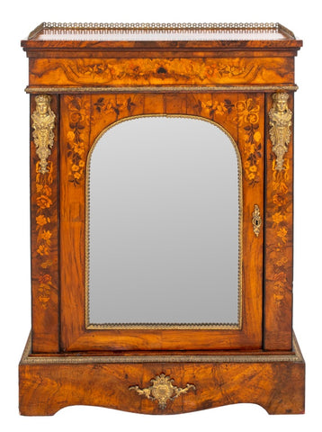 Victorian Marquetry Walnut Mirrored Cabinet