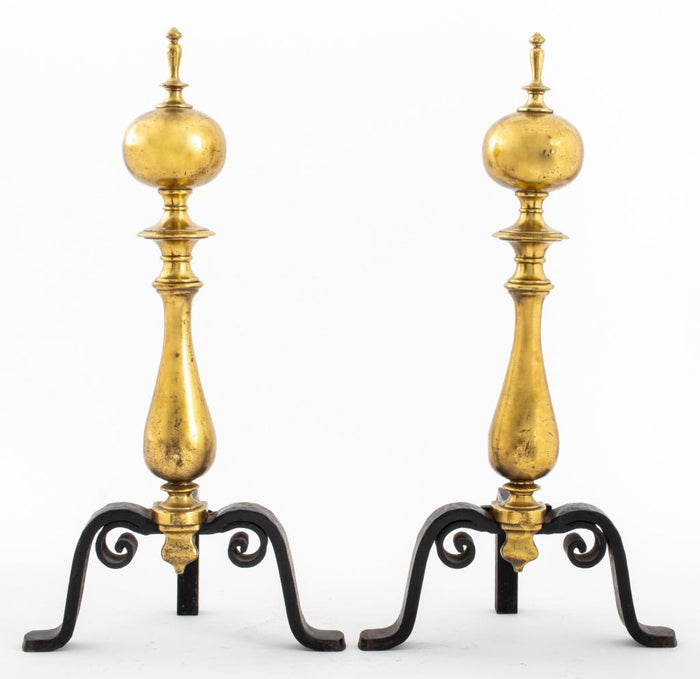 Gilt Bronze Ball Form Andirons, Pair