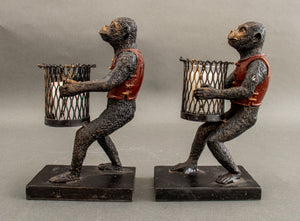 Maitland Smith Attributed Monkey Candleholder Bookends (8892204482867)