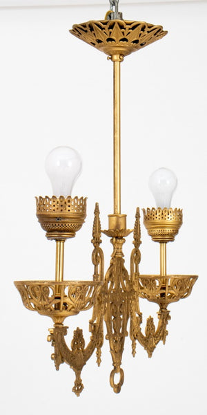 Gothic Revival Two-Arm Gilt Metal Chandelier (9364944355635)