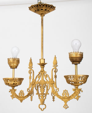 Gothic Revival Two-Arm Gilt Metal Chandelier (9364944355635)