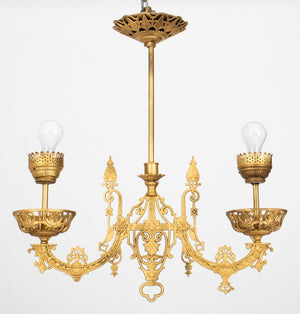 Gothic Revival Two-Arm Gilt Metal Chandelier (9364944355635)